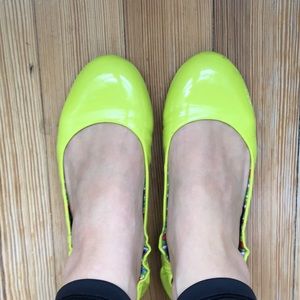 BCBG patent neon yellow ballet flats